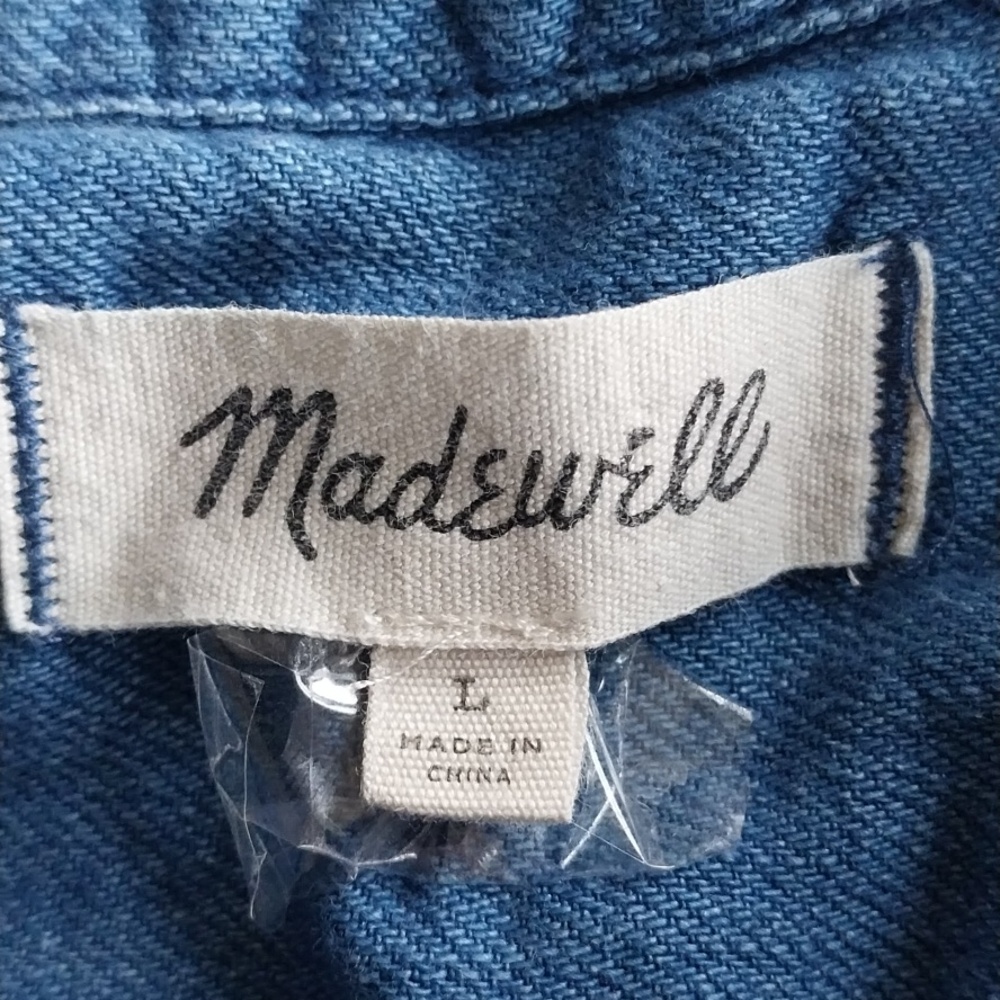 Madewell Women's Indigo Blue Zip Front Popover Denim Top Size Large Western - Picture 2 of 6
